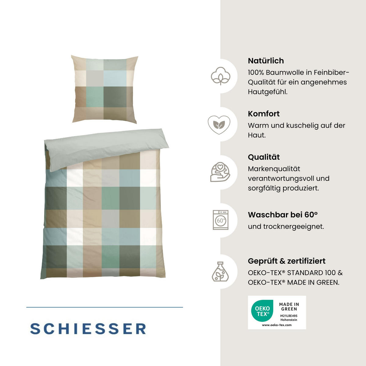 BETTWÄSCHESET Travis - Feinbiber - 2-teilig - 135x200 cm - Grün - Grün, Textil (135/200cm) - SCHIESSER