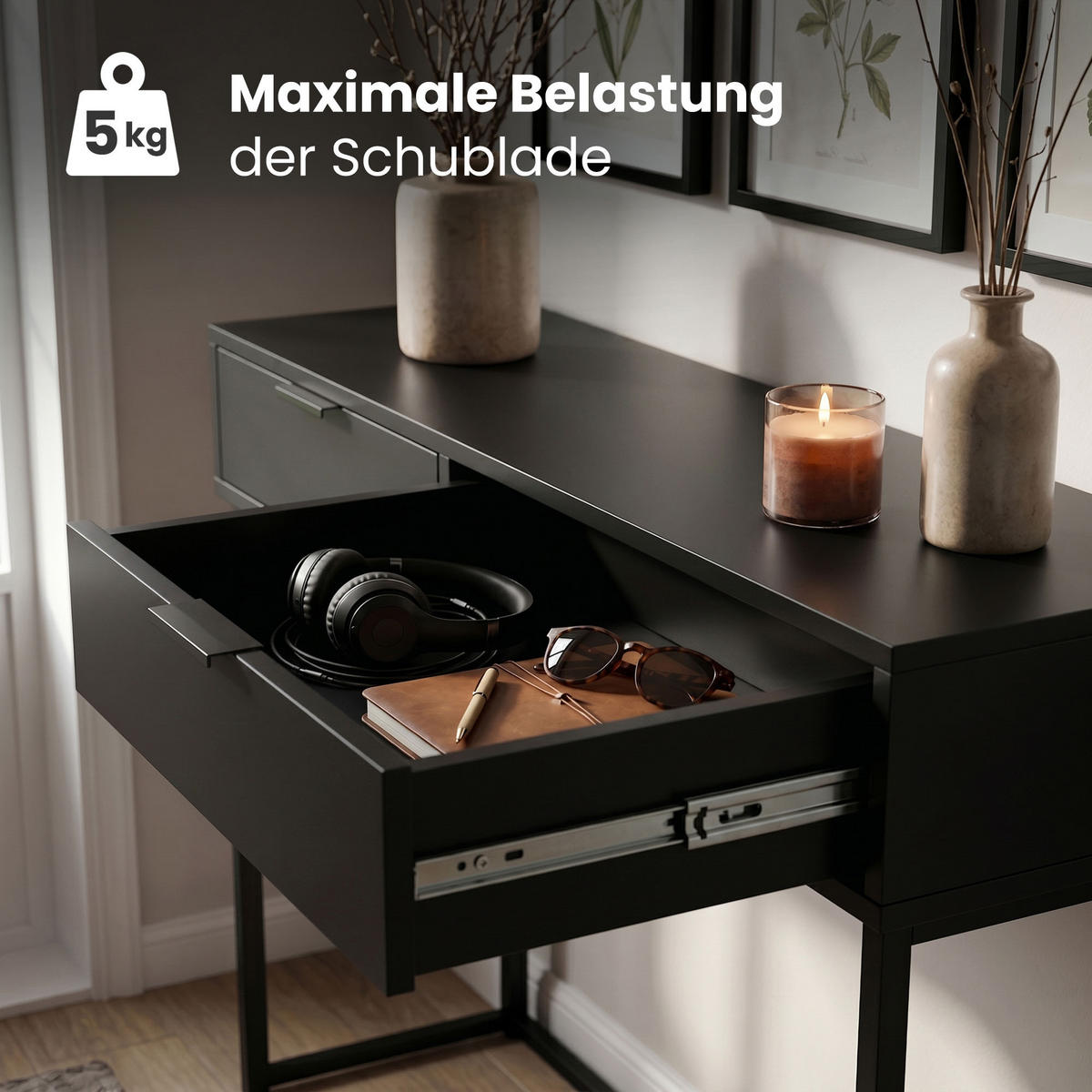 KONSOLENTISCH ELANO 80 cm Schwarz - Schwarz, Holzwerkstoff (35/80/80cm) - Akord