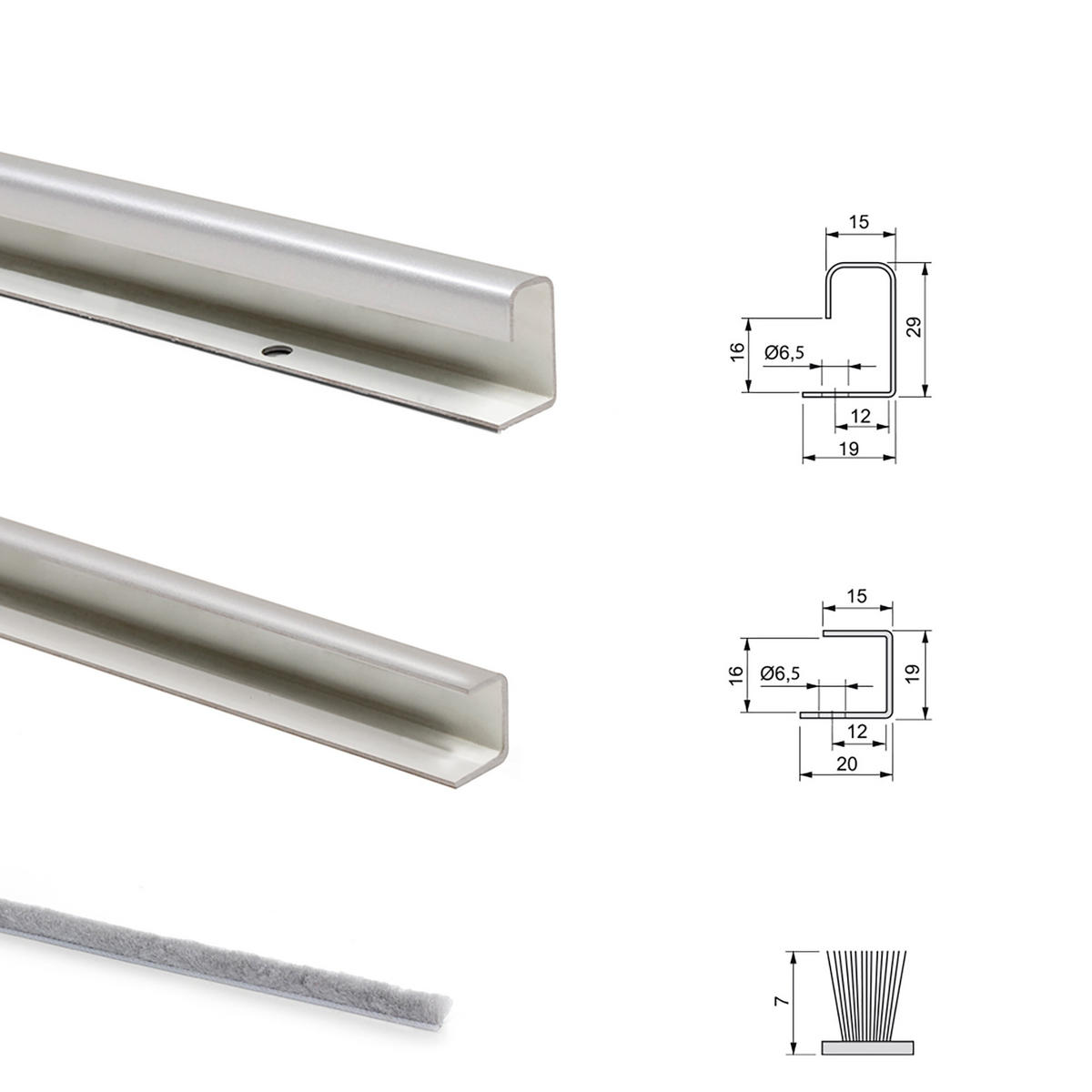 NECO 2 SCHIEBETÜR-SET zum sanften Schließen von Schränken, Stärke 16 mm, ohne Paneele, Metallic Grau - Multicolor, Metall (1.5/5/230cm) - EMUCA