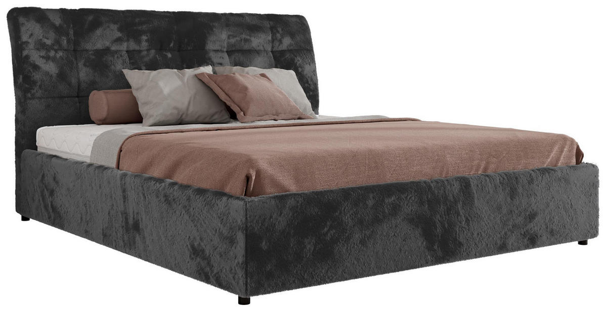 POLSTERBETT GALA CLASSIC 140/200 - Dunkelgrau Plüsch - ohne Matratze - Dunkelgrau, Textil (140/200cm) - MKS