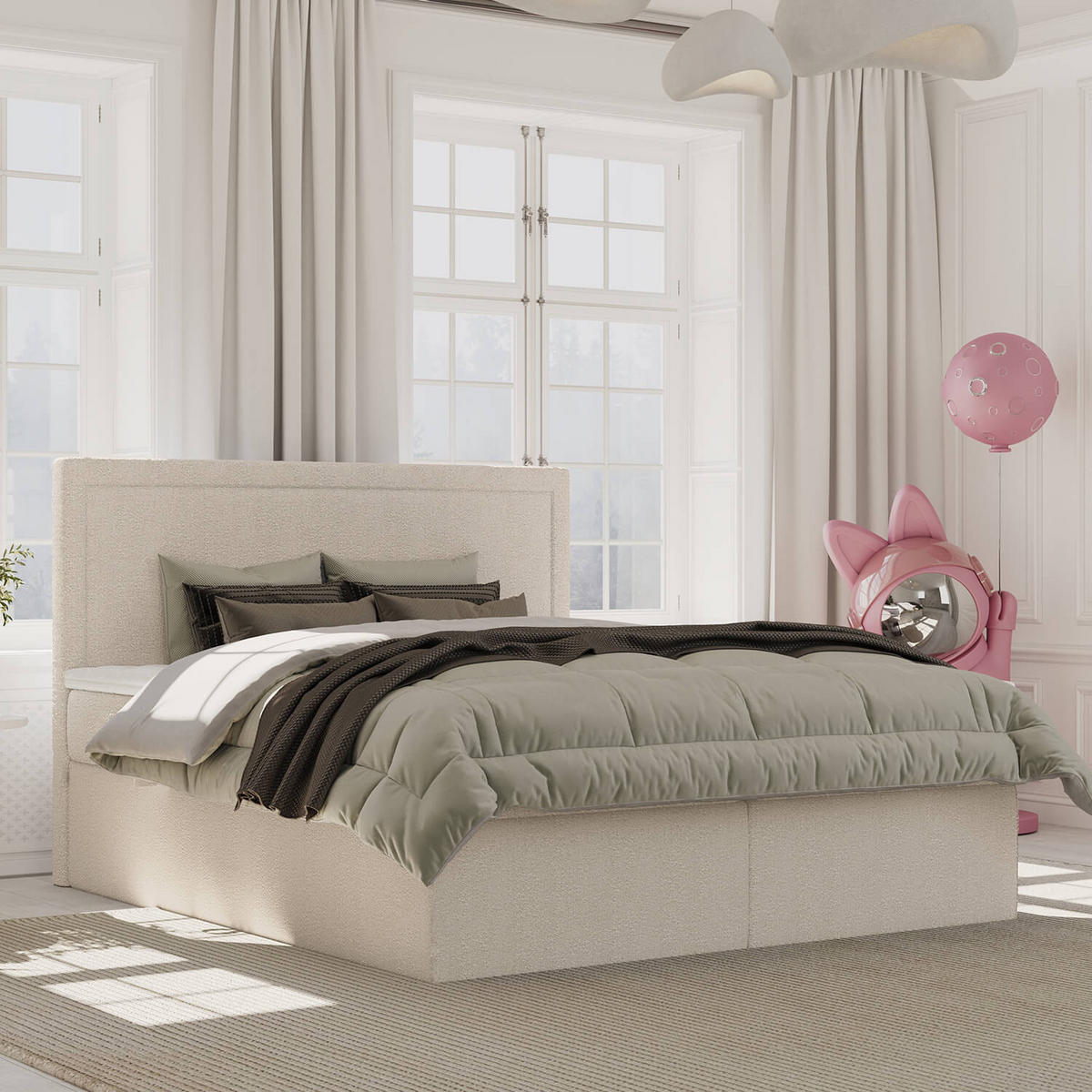 BOXBETT Jodan 140/200 cm Beige im Baloo Stoff - Beige/Schwarz, Holz/Holzwerkstoff (140/200cm) - AltaBeds