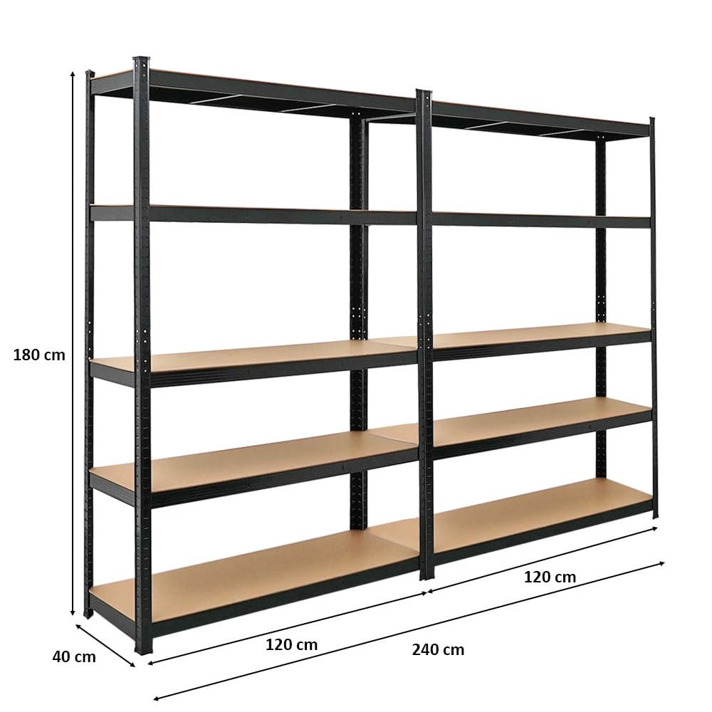 SCHWERLASTREGAL Ragnar 2er-Set mit 2x 180x120x40 cm Fachlast 175 kg Schwarz - Schwarz, Metall (240/180/40cm) - PROREGAL