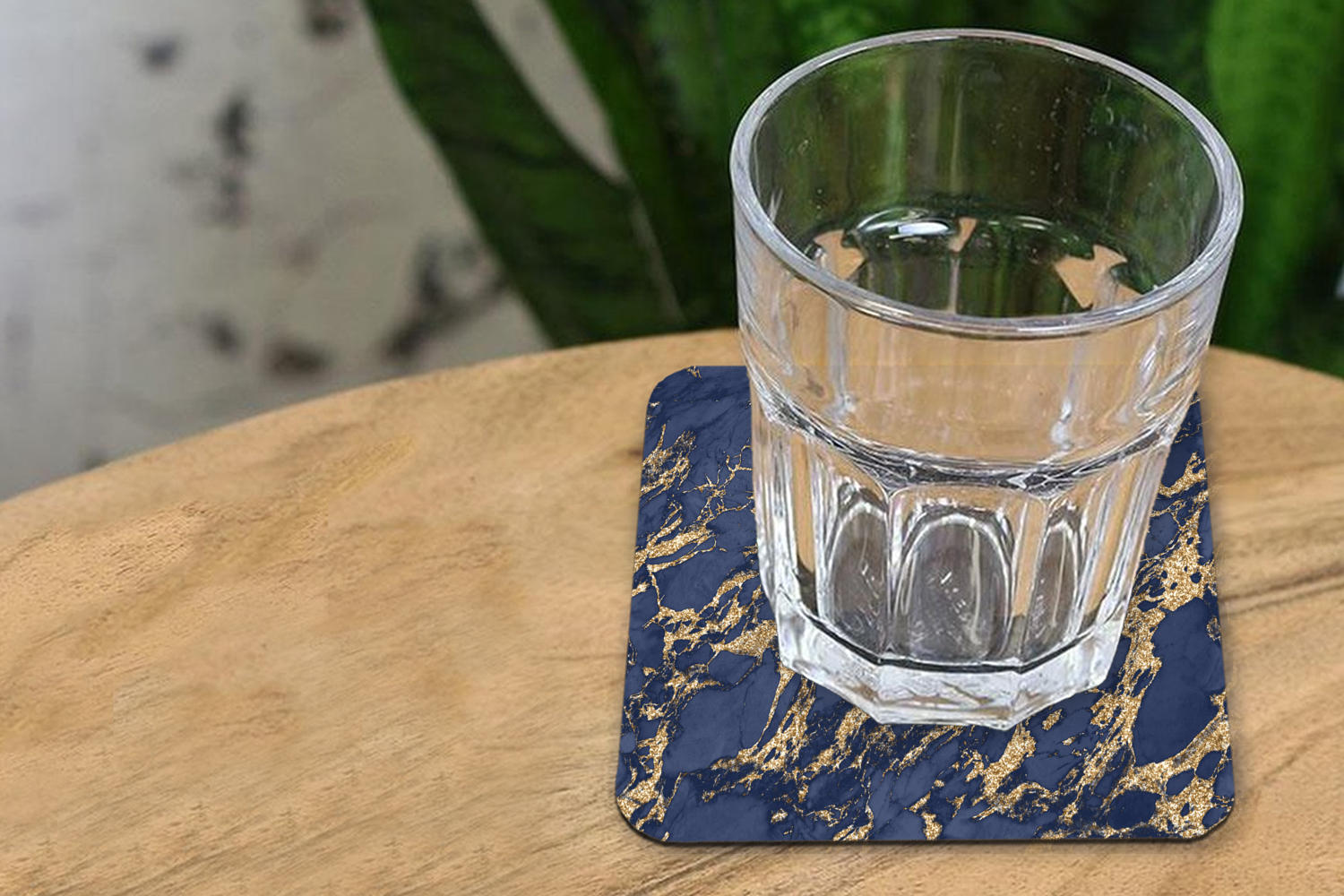 GLASUNTERSETZER 6er-Set Blau - Gold - Muster - Marmor 10x10 cm - Dunkelblau, Naturmaterialien (10/0.2cm) - MuchoWow
