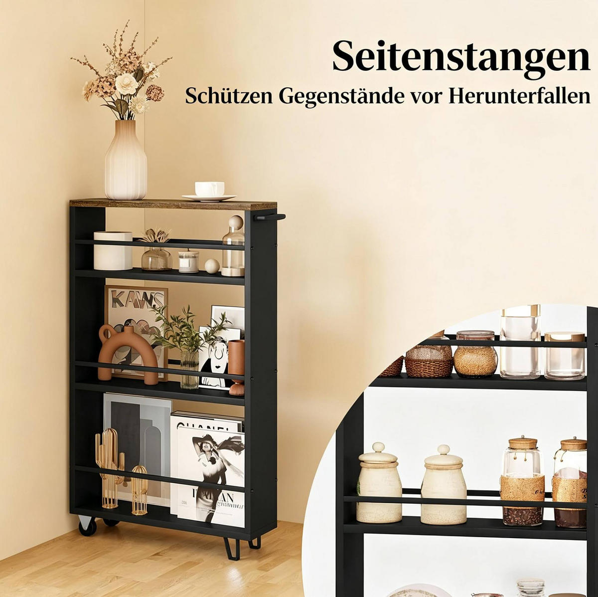 KÜCHENWAGEN schmal 47 x 80 x 13 cm Schwarz - Schwarz, Holz (47/80/13cm) - Beauniv