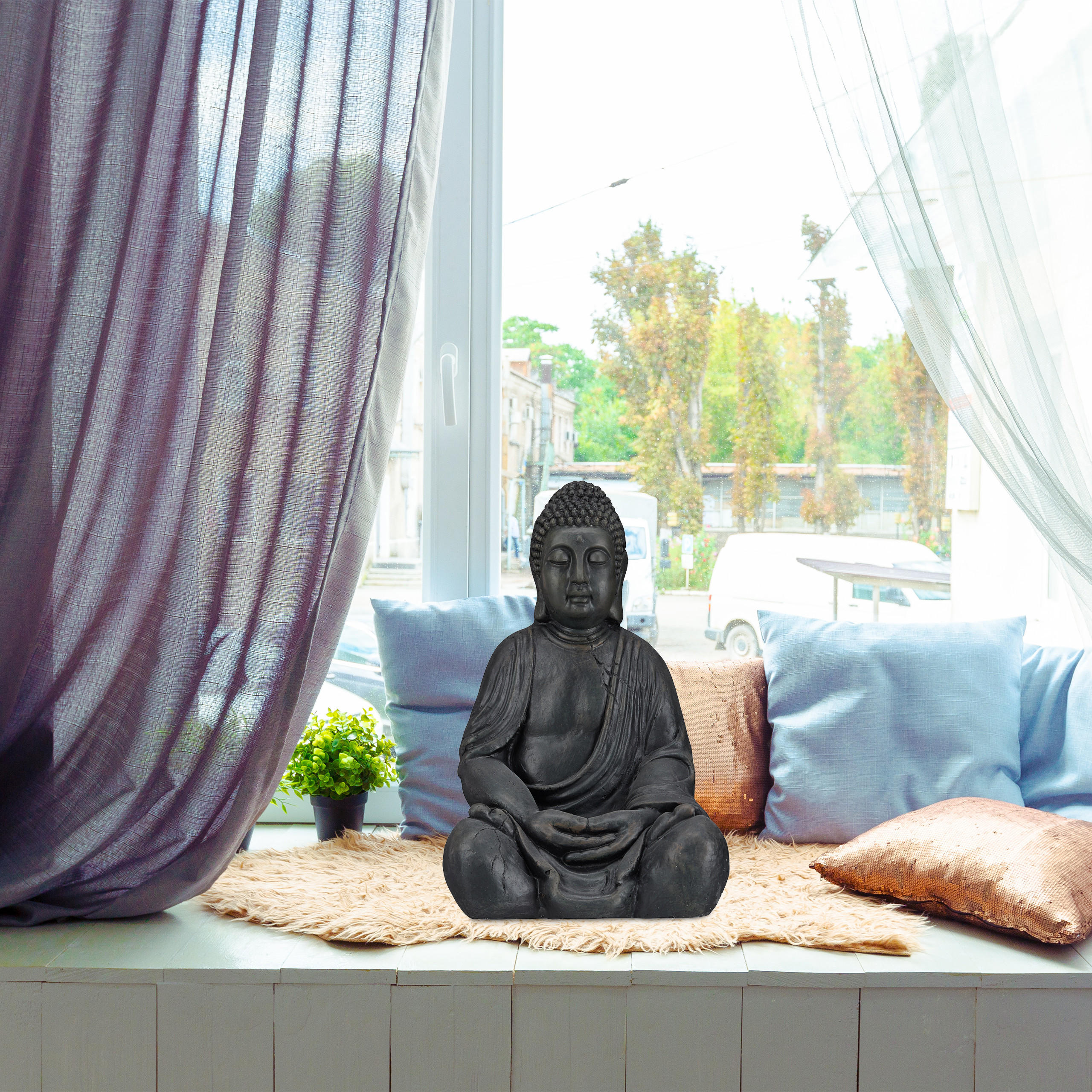 BUDDHA Figur - Anthrazit, Kunststoff (30/50/25cm) - Relaxdays