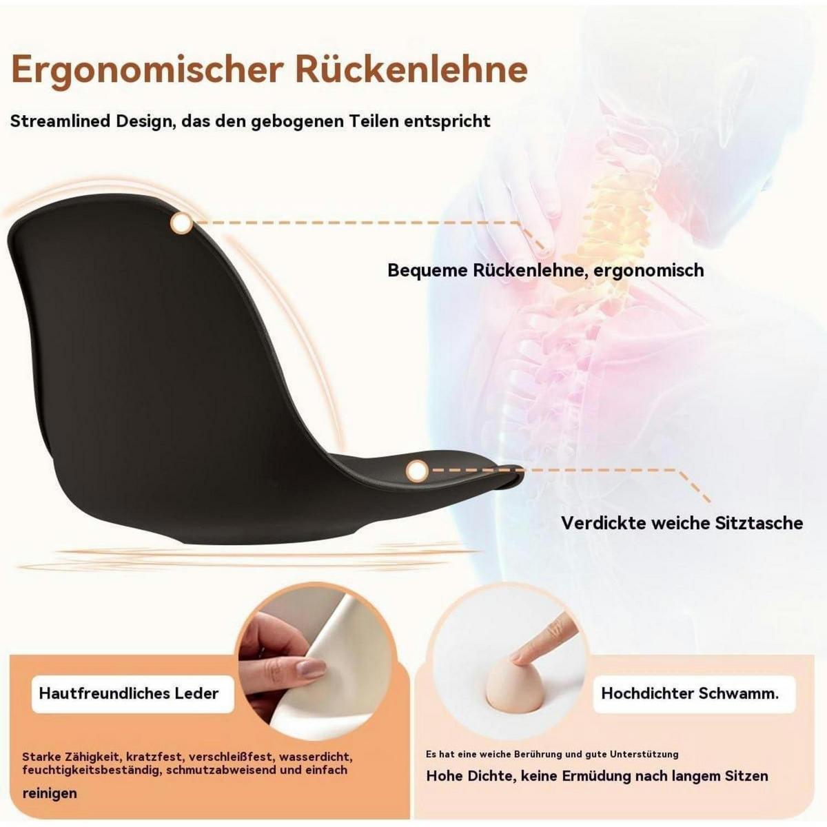 BARHOCKER 4er Set höhenverstellbar mit Rückenlehne, schwarz - Schwarz, Kunststoff (45/104.4/38.5cm)