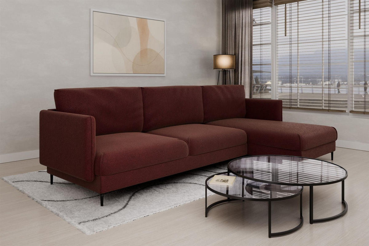 ECKSOFA Helmer In Stoff Baloo - Bordeaux, Holzwerkstoff/Textil (293/164cm) - Fun Möbel