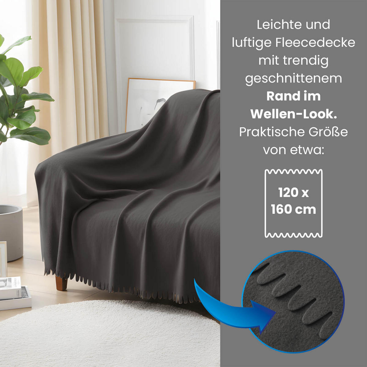 16ER Set Fleecedecken wave 120x160 dunkelgrau - Dunkelgrau, Textil (120/160cm) - wometo