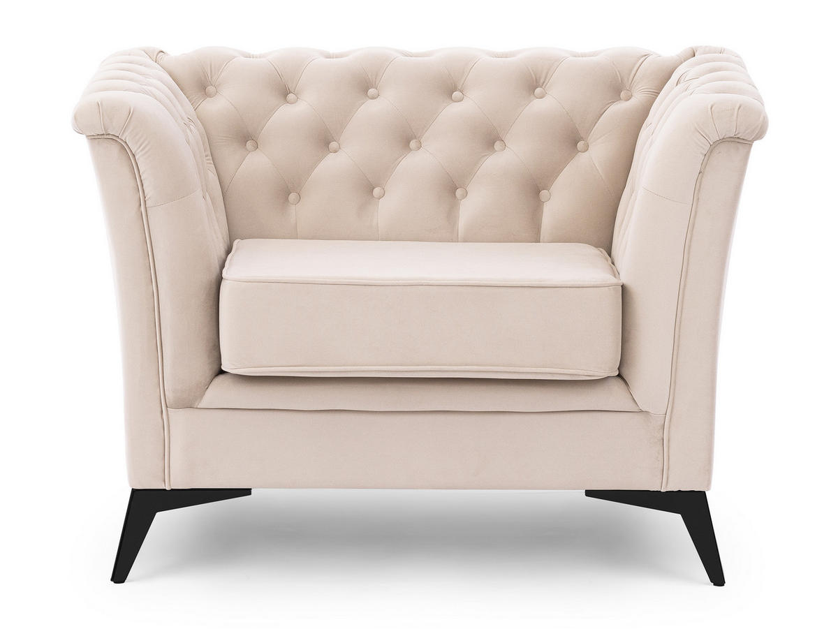 CHESTERFIELD-SESSEL Whitby Beige Samt mit schwarzen Füßen - Beige/Schwarz, Holz/Textil (116/78/82cm) - S-Style Möbel