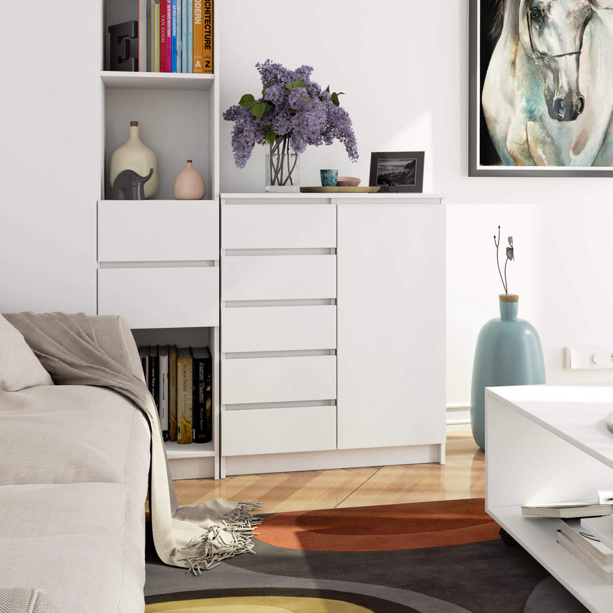 KOMMODE Weiß 80x35x97 cm - Weiß, Holzwerkstoff (80/97/35cm) - Akord