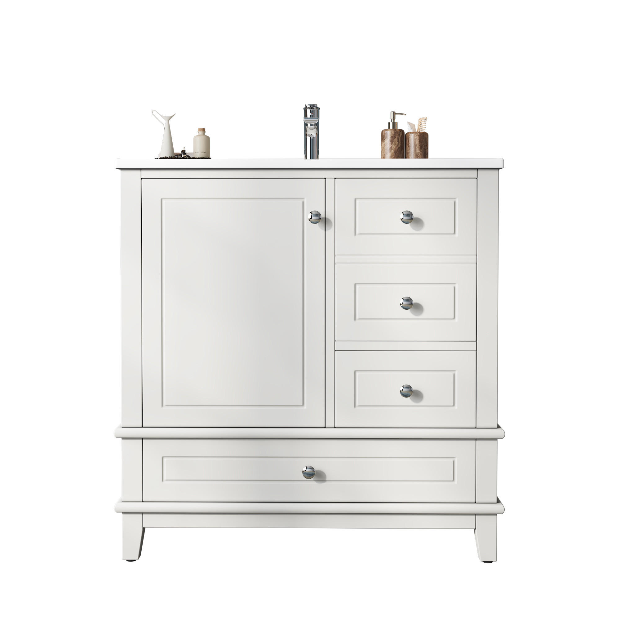 BADEZIMMERSCHRANK Weiß Lackiert 3 Schubladen Tür Stauraum 81cm - Weiß, Keramik (81/86/47cm) - FLIEKS