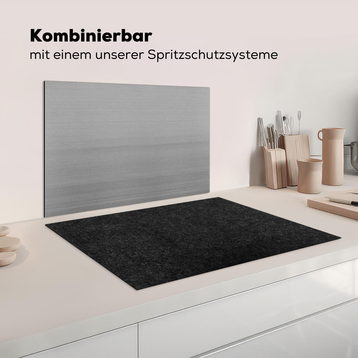 HERDABDECKPLATTE Granit - Schwarz - Granitstruktur - Dunkel Herdabdeckung Induktionsfeld 75x52 cm - Schwarz, Kunststoff (75/52/0.2cm) - MuchoWow