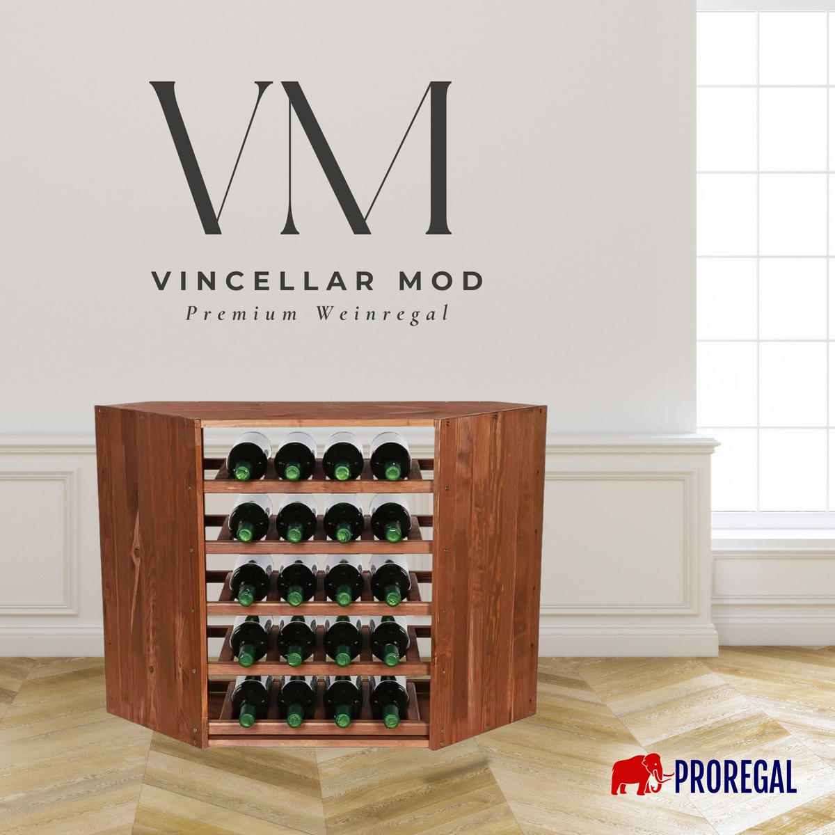 WEINREGAL Vincellar Mod 60x30x30 cm Eckmodul Für 18 Flaschen Massives Kiefernholz Braun Geölt - Braun, Holz (30/60/30cm) - PROREGAL