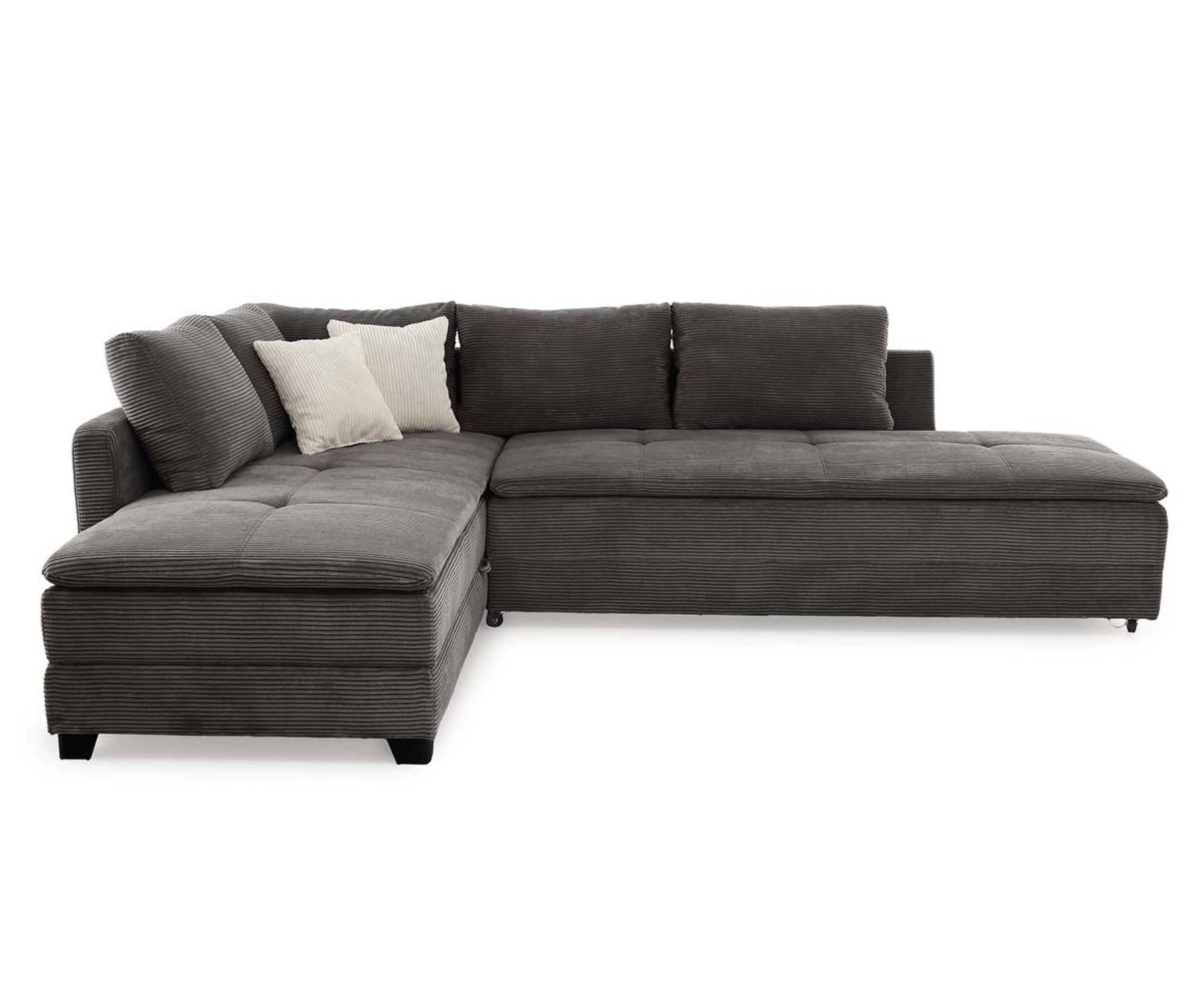 ECKSOFA-DAUERSCHLÄFER Doppelbett Boxspring Federkern Topper, seitenverkehrt montierbar 306/223/95 cm, Cord Grau Anthrazit / 15163 - Anthrazit/Schwarz, Kunststoff/Textil (306/223cm) - luma-home