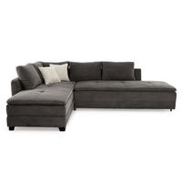 ECKSOFA-DAUERSCHLÄFER Doppelbett Boxspring Federkern Topper, seitenverkehrt montierbar B306/T223/H95 cm, Cord Grau Anthrazit / 15163 - Anthrazit/Schwarz, Kunststoff/Textil (306/223cm) - luma-home
