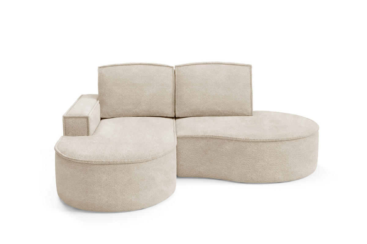 ECKSOFA MOLLY – Halbkreisförmig, Abriamo-Bouclé, Lose Kissen, Bouclé-Bezug, 210x157x88 cm, Links Beige - Beige, Holz/Textil (157/210cm) - DomoHome