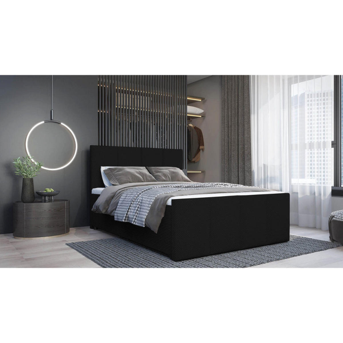 BOXBETT Milano Bonellfederkern inkl. 7-Zonen Topper T-30 - BOXBETT mit Bettkasten - Schwarz, Holz/Holzwerkstoff (120/200cm) - Best For Home