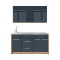 SAMOSTATNÁ KUCHYŇA Fame-Line, Tmavo modrá vysoký lesk/Dub Goldkraft, 150 cm, AP Marble - tmavomodrá/dub medový, kompozitné drevo (150/82/60cm) - Vicco