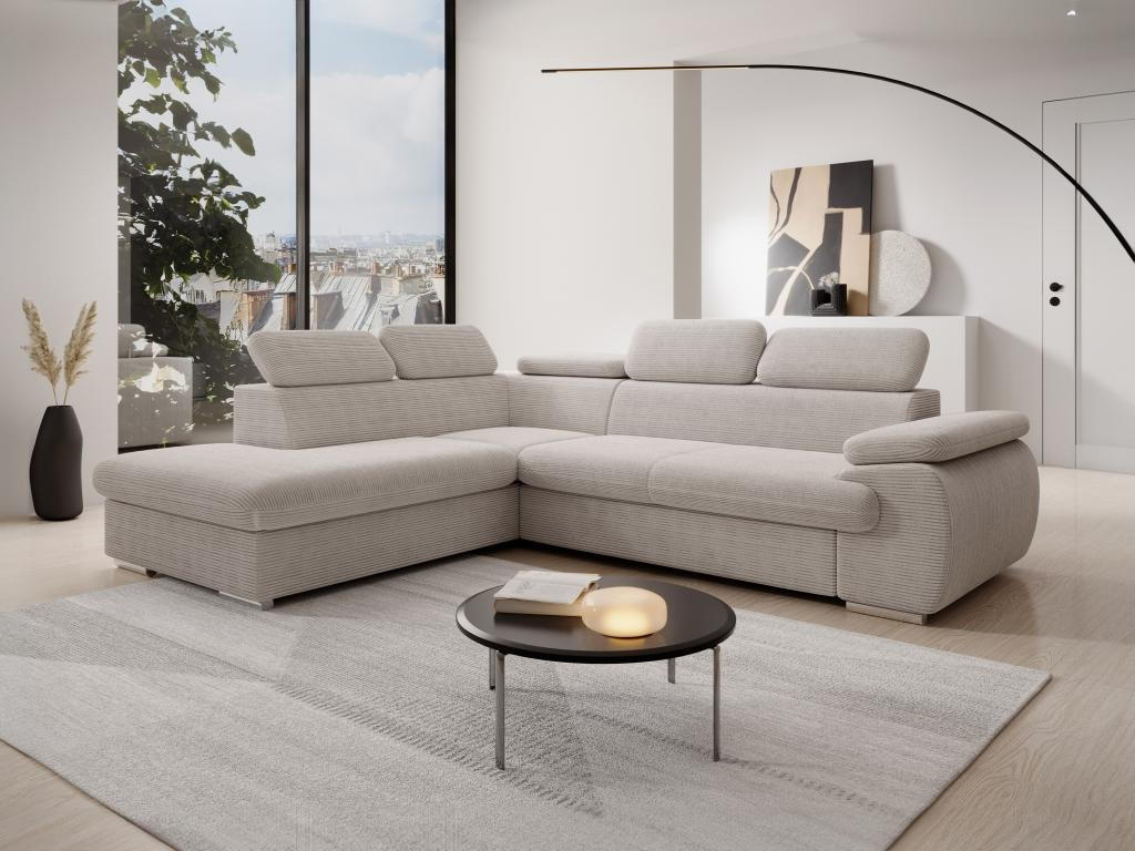 ECKSOFA mit Schlaffunktion - Ecke links - Cord - Beige - FABIEN - Beige, Textil (221/271cm) - Vente-Unique