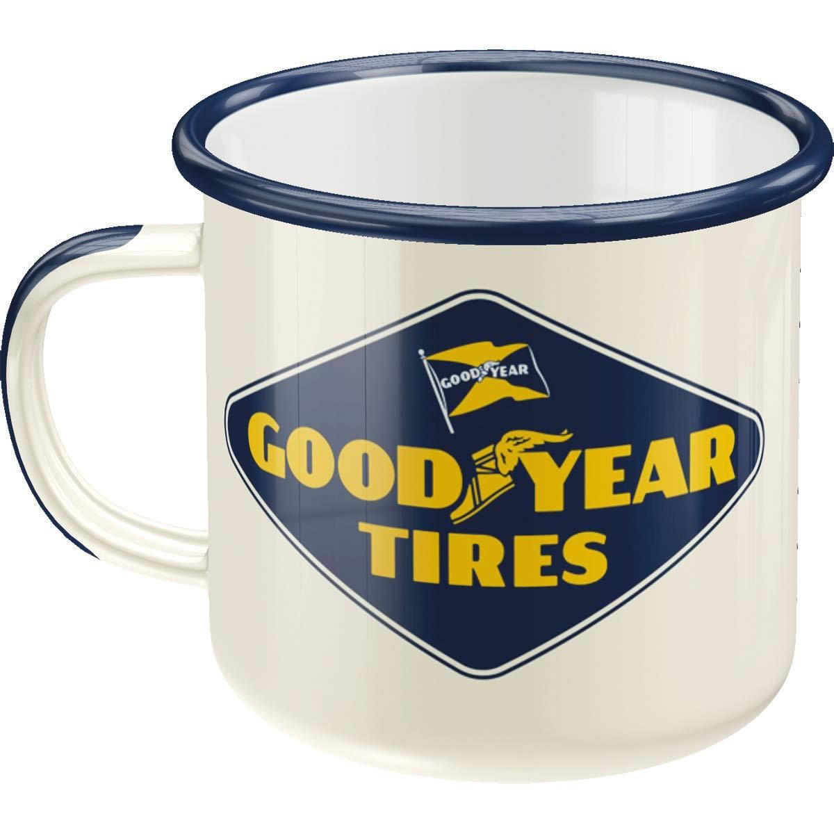 EMAILLE-BECHER 360 ml GOOD YEAR Logo White - Gelb/Weiß, Metall (0.36L) - Nostalgic-Art
