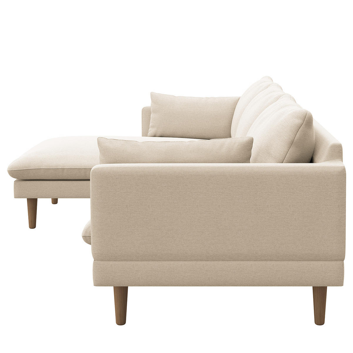 ECKSOFA mit Longchair - Webstoff - Beige/Buchefarben, Holz/Buchenholz (242/150cm) - home24