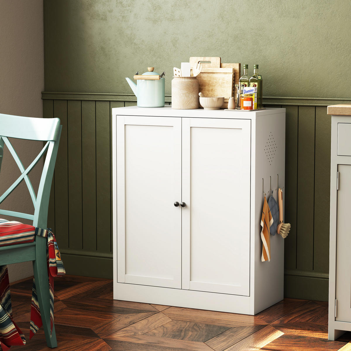 SIDEBOARD 70/35/88 cm aus Metall in Weiß mit 2 Türen & verstellbaren Böden - Weiß, Metall (70/88/35cm) - BEAOK