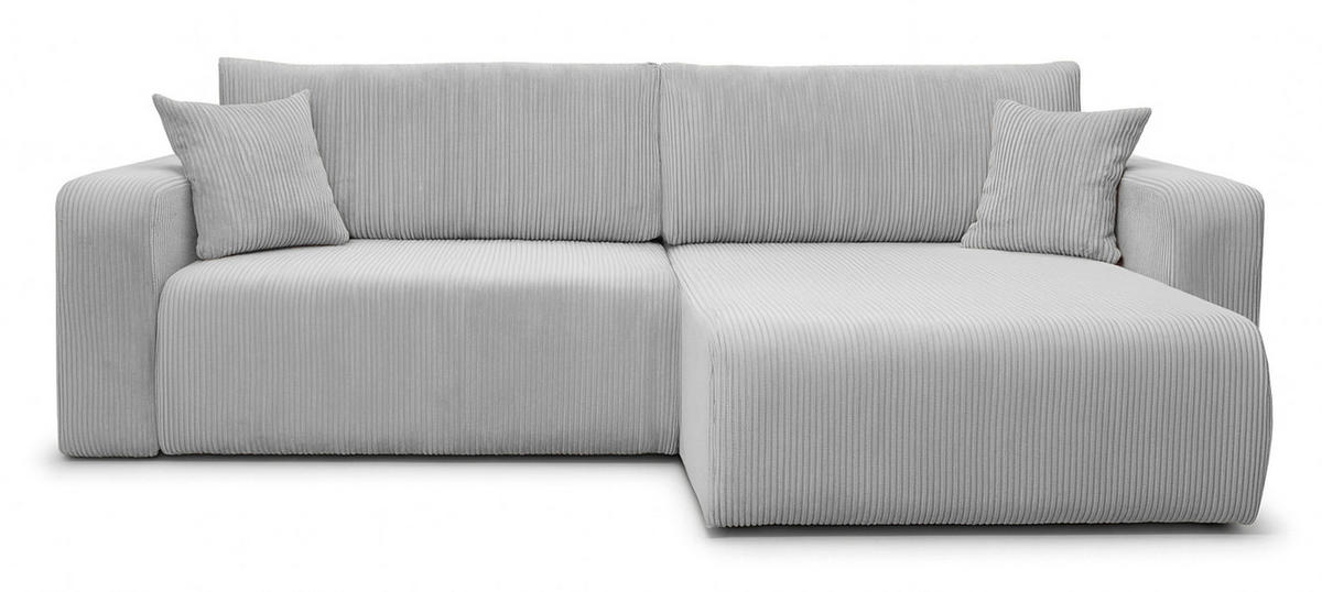 ECKSOFA NELLIO Cord Hellgrau 145 cm L-Form beidseitig - Hellgrau/Schwarz, Kunststoff/Textil (145/245cm) - Homebook