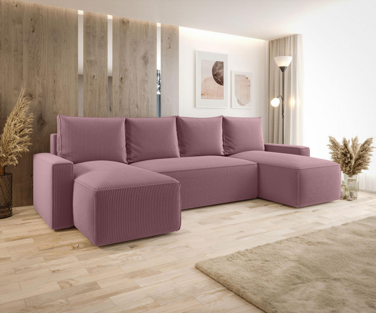 WOHNLANDSCHAFT mit Schlaffunktion SAVIO U Poso 130 - Flieder, Textil (300/75/140cm) - Bedante