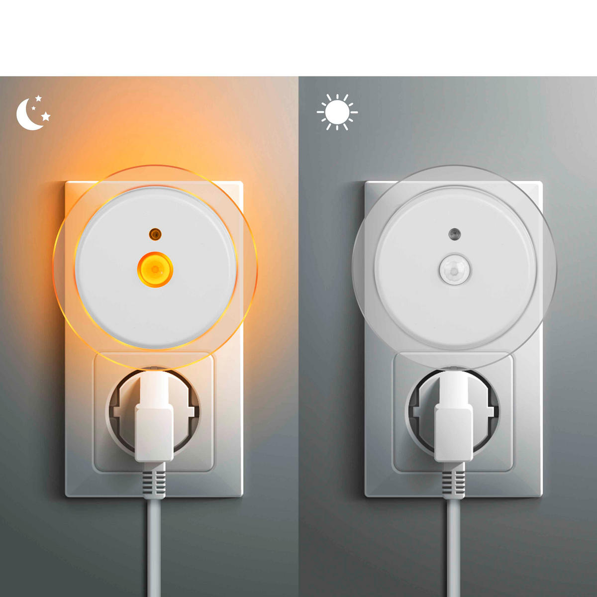 LED-NACHTLICHT - Bernsteinfarben mit Dämmerungssensor und Bewegungsmelder für Innenräume, 4er-Set - Weiß, Kunststoff (6.4/8.5/8.5cm) - Northpoint