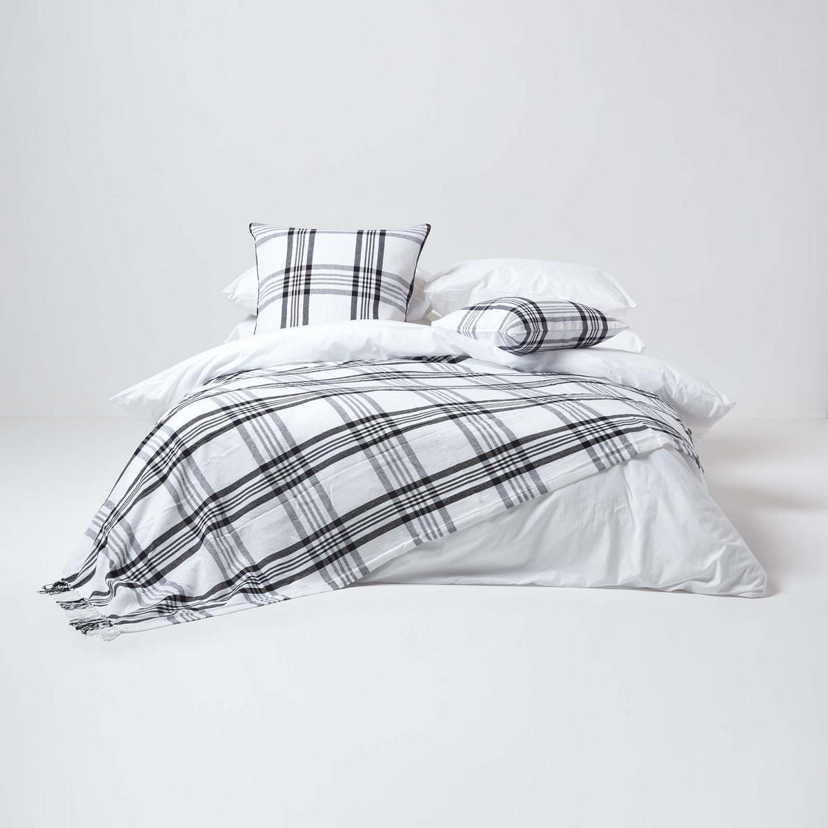 ÜBERWURF 225/255 cm, Schottenkaro, 100% Baumwolle - Weiß, Textil (225/255cm) - Homescapes