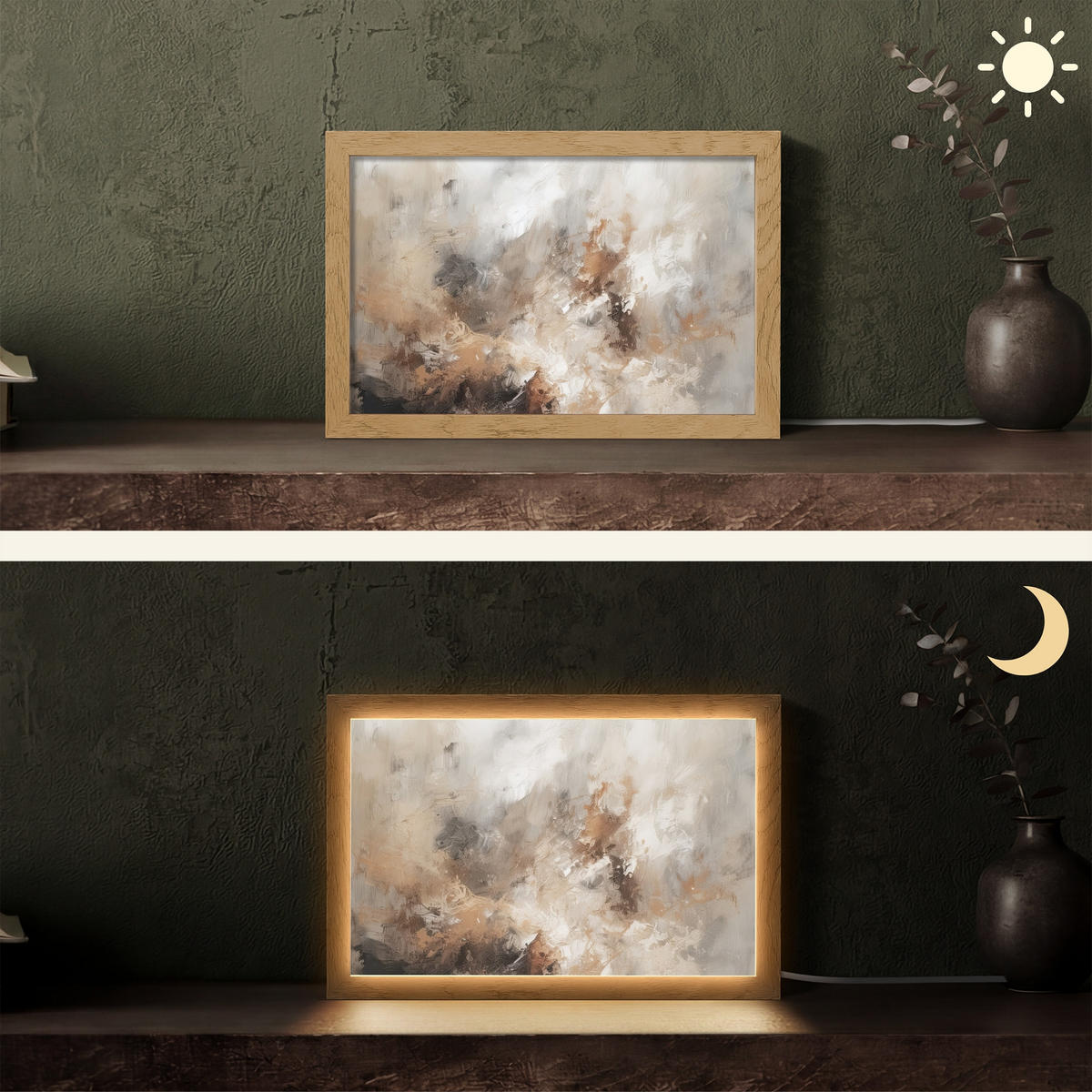 STOLNÍ LAMPA Barva - abstraktní - béžová - umění 30x20 cm - jabloňová, kompozitní dřevo (8/30/20cm) - OnlyWow