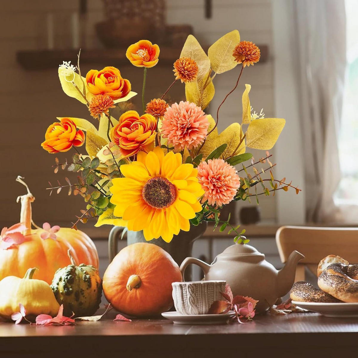 KÜNSTLICHER Blumenstrauß Herbst 8 Stück 32 cm - Multicolor, Kunststoff (32cm)