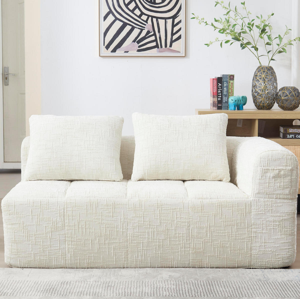 SOFA od ženila, 158/90/60 cm bež, s bočnim džepovima i jastukom - bež, tekstil (60/160/90cm) - BEAOK