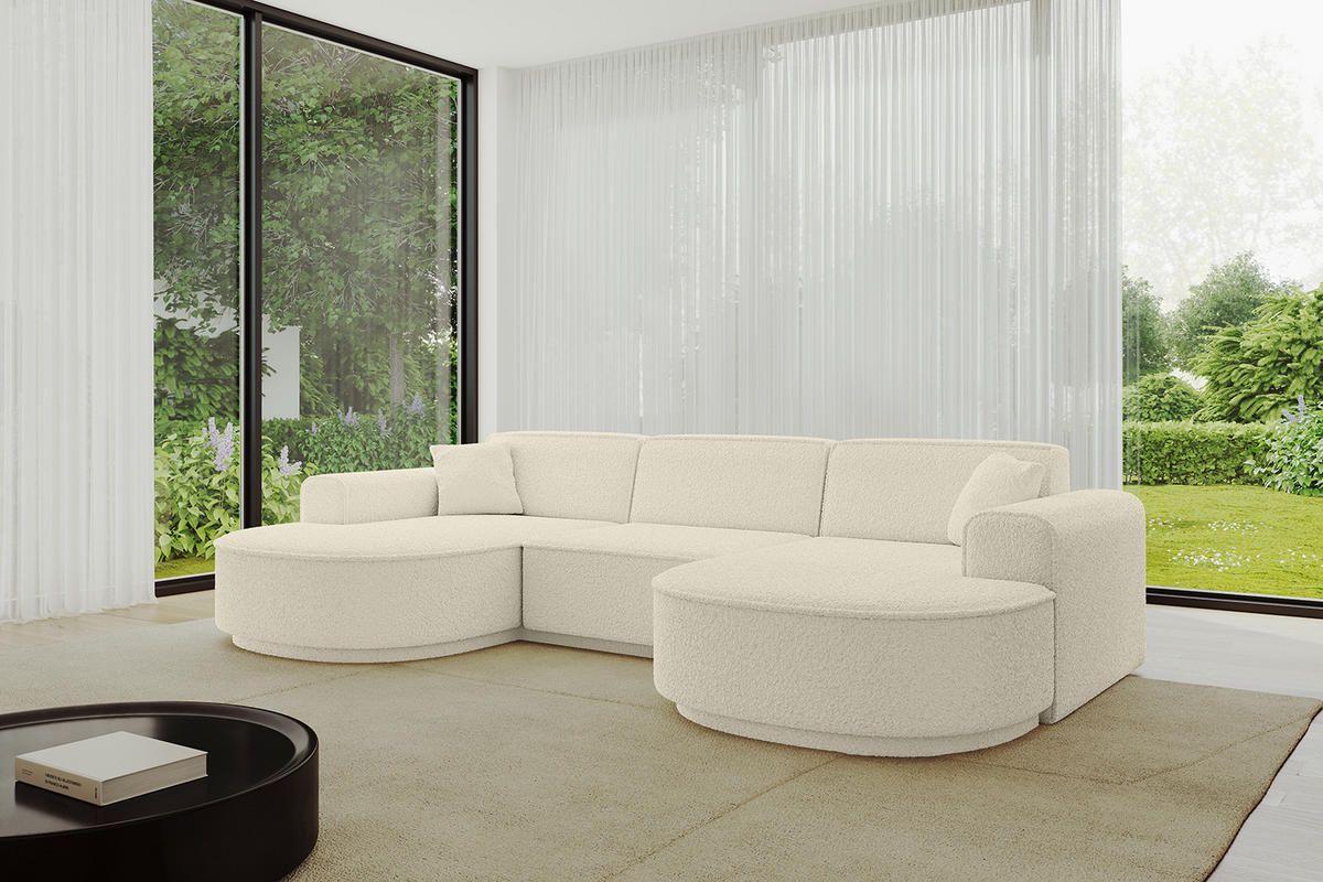 WOHNLANDSCHAFT MARI-U1-v3 - 303x171x83 cm Beige Bouclé - Beige/Schwarz, Holzwerkstoff/Kunststoff (303/83/171cm) - ALTDECOR