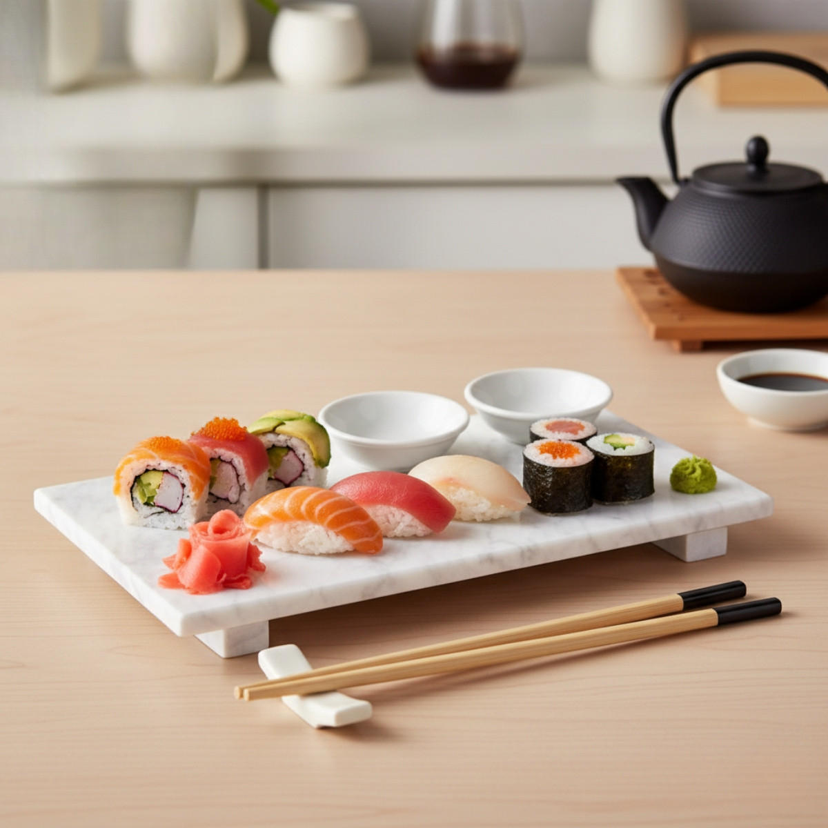 SUSHI-SERVIERSET für 2 Personen Oria Weiß 27/15/2 cm - Weiß, Stein (15/2/27cm) - Excellent Houseware