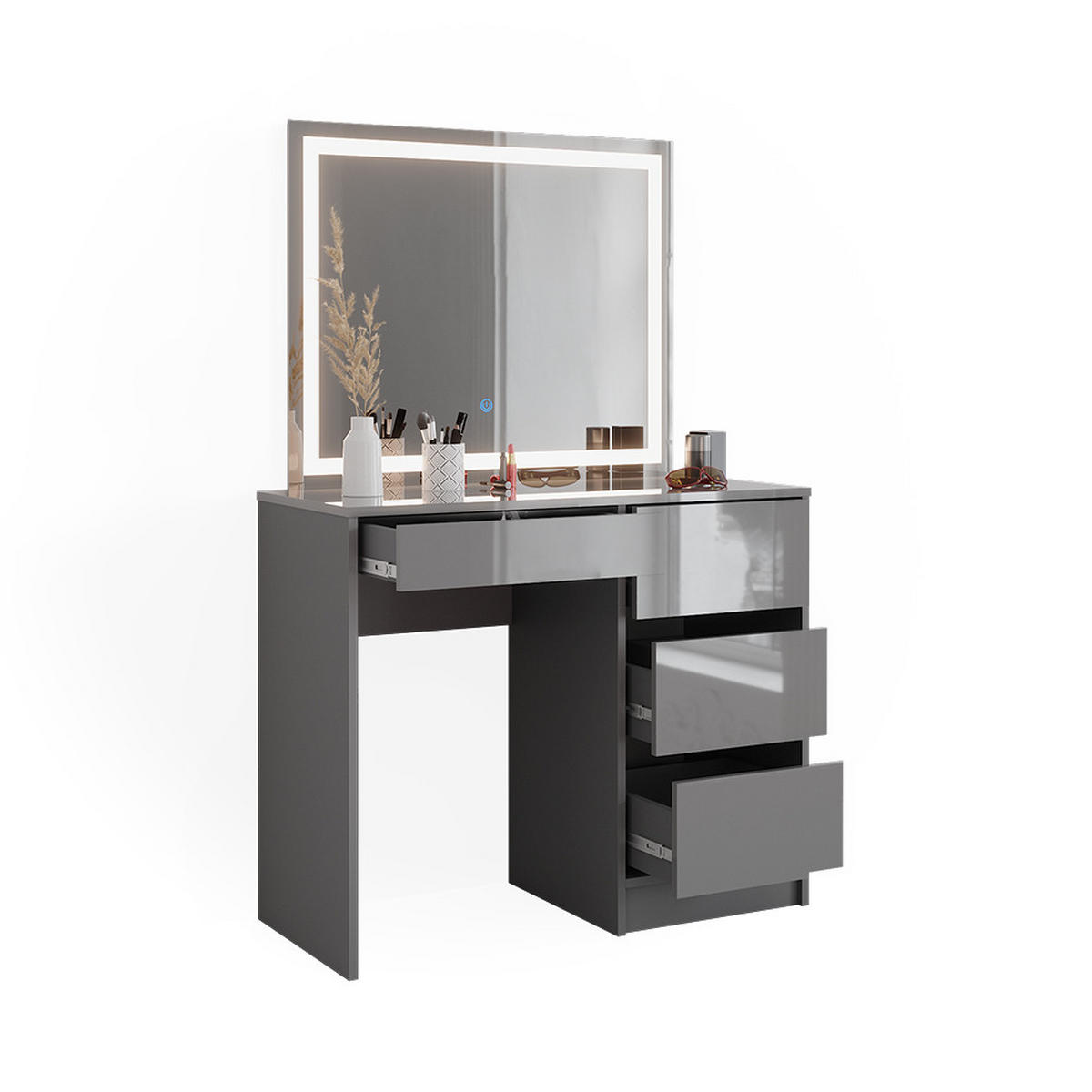 SCHMINKTISCH Sherry Grau 90 cm mit LED-Spiegel - Grau, Holzwerkstoff (90/75/40cm) - Vicco