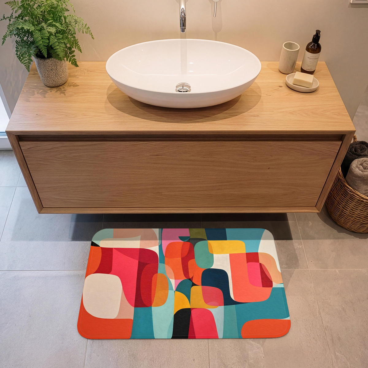 KOUPELNOVÁ PŘEDLOŽKA Tvary - barevné - abstraktní - letadla 80x50 cm - různobarevná, textil/plast (80/50cm) - OnlyWow