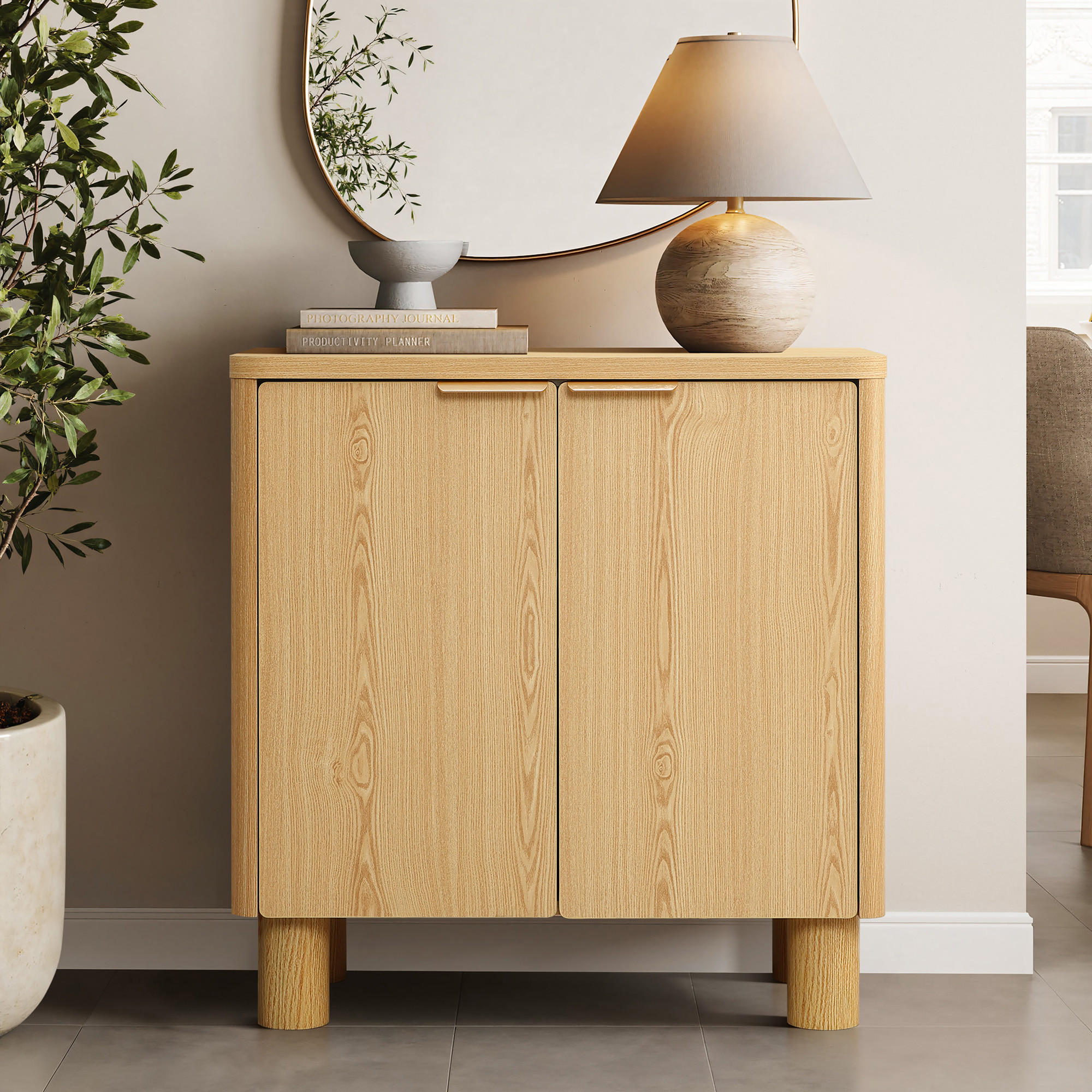 MODERNES Sideboard Wohnzimmer, Kommode mit 2 Türen | B72 x T39,5 x H75 cm - Eichefarben/Braun, Holz (72/75/39.5cm) - Hometopia