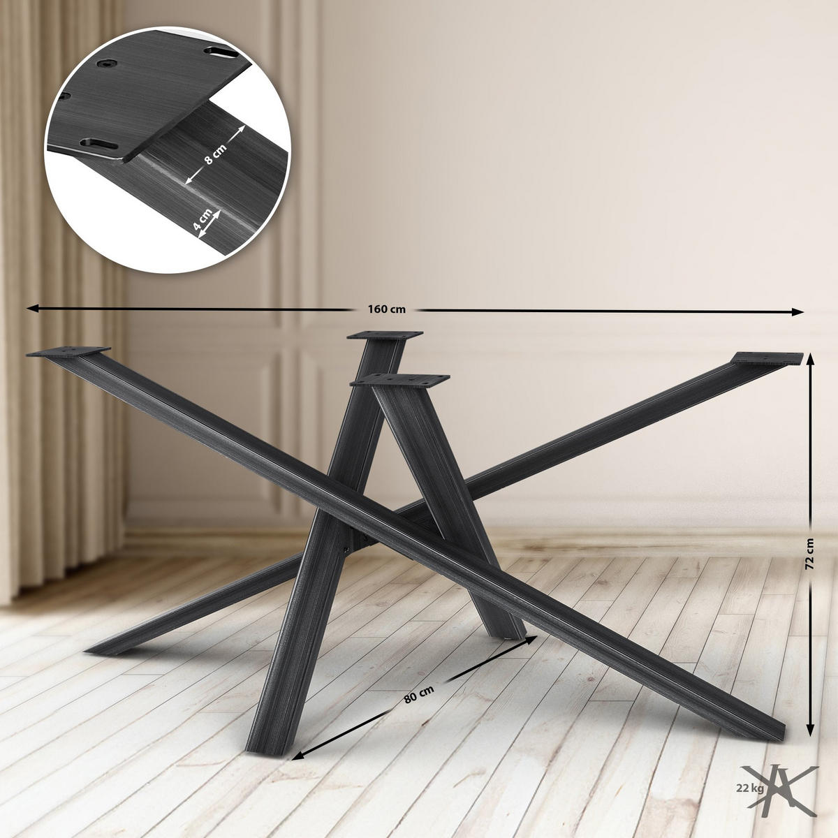 TISCHBEIN eckig 160/80/72 cm Metall Antik Schwarz - Schwarz, Metall (160/72/80cm) - CLP