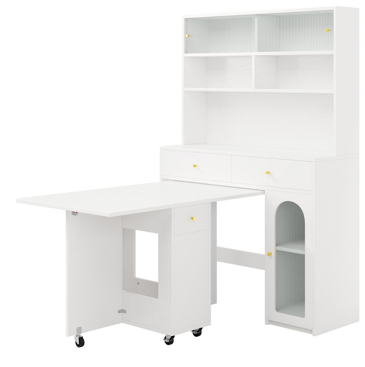 BUFFET-SET 120/45/180 cm weiß aus MDF mit klappbarem Esstisch - Weiß, Holzwerkstoff (120/180/45cm) - OKWISH