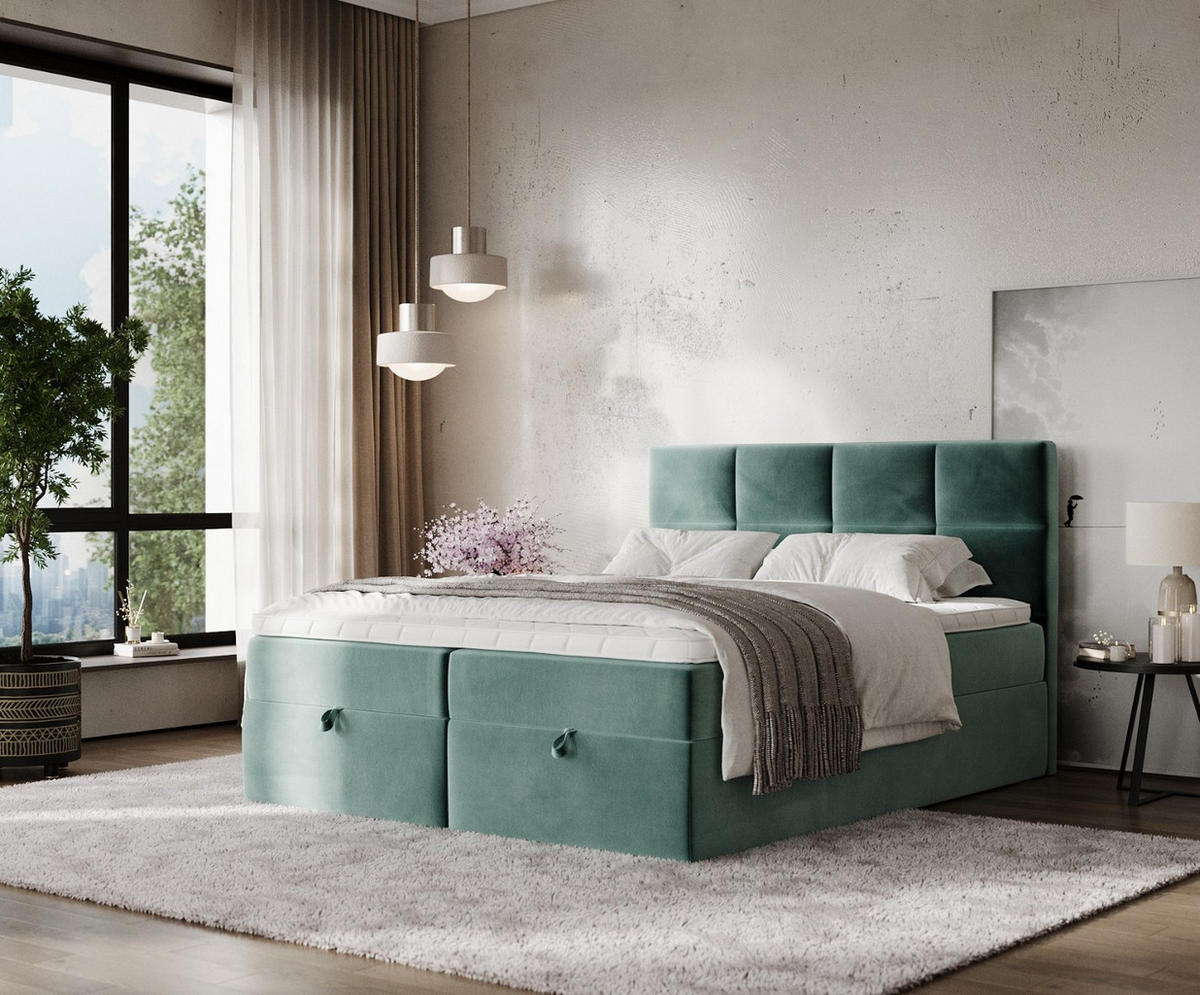 BOXBETT Velto 200/200 cm Türkis im Kronos Stoff - Türkis/Schwarz, Holz/Holzwerkstoff (200/200cm) - AltaBeds