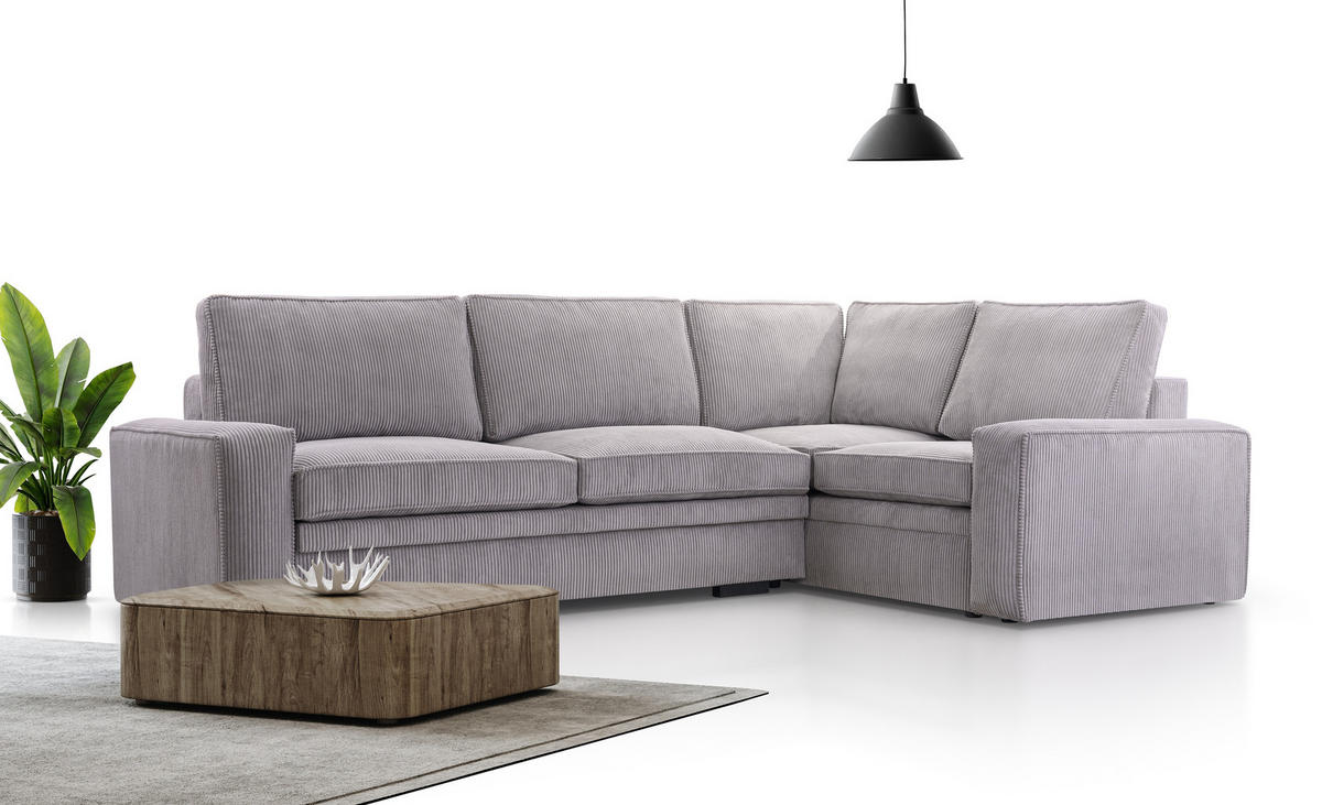 ECKSOFA L Form Treville Grau 296/196/94 cm – Rechts, mit Bettkasten und Schlaffunktion - Schwarz/Grau, Kunststoff/Textil (296/196cm) - AX Living