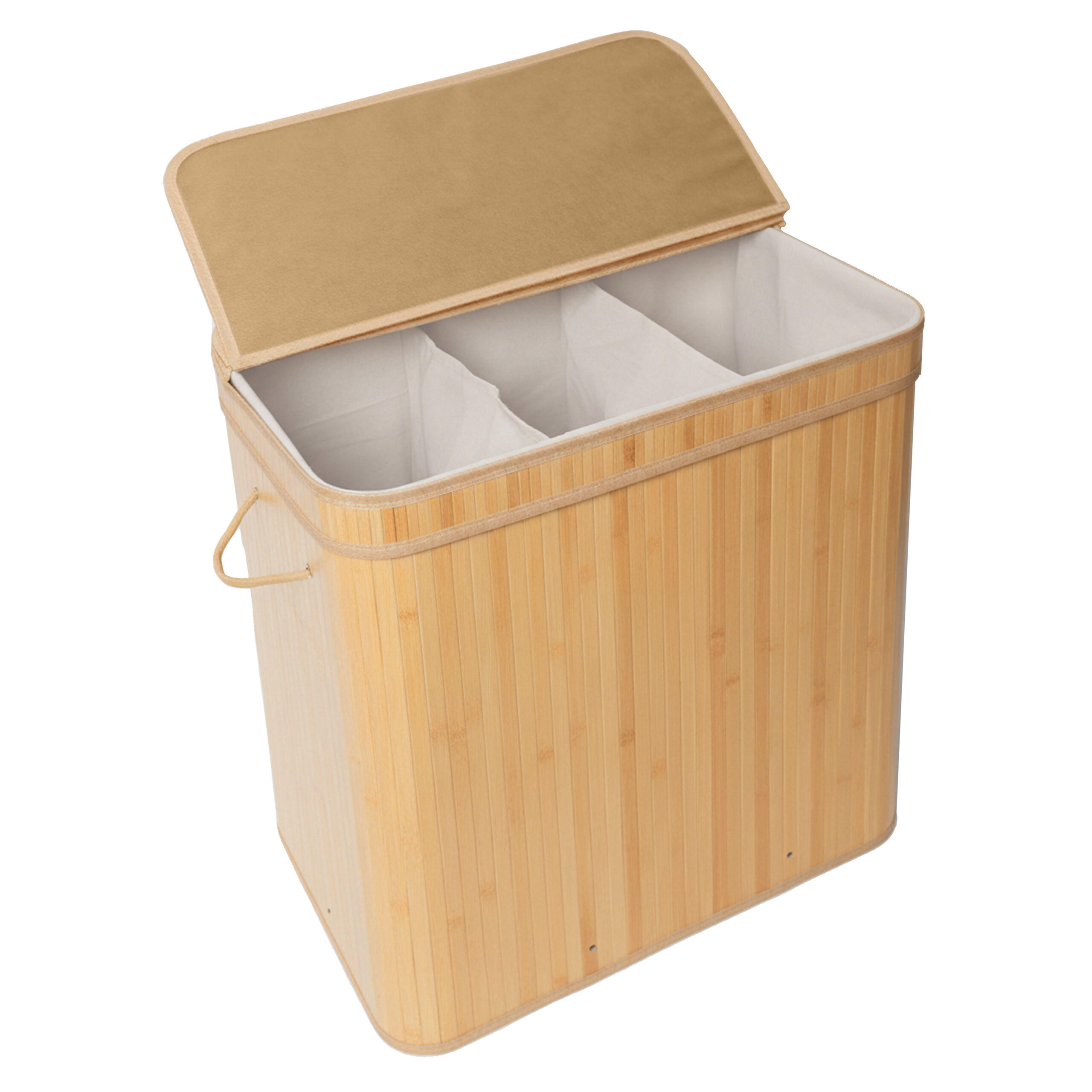 KÔŠ na prádlo - svetlohnedá, drevo/textil (41.5/61/61.5cm) - Relaxdays