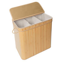 KÔŠ na prádlo - svetlohnedá, drevo/textil (41.5/61/61.5cm) - Relaxdays