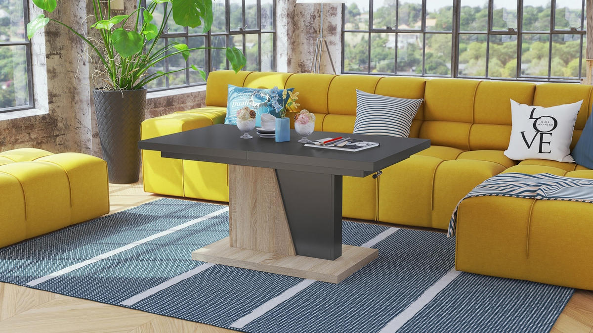 COUCHTISCH rechteckig Anthrazit matt - Sonoma ausziehbar höhenverstellbar - Anthrazit/Sonoma Eiche, Holzwerkstoff (70/120/60cm) - designimpex