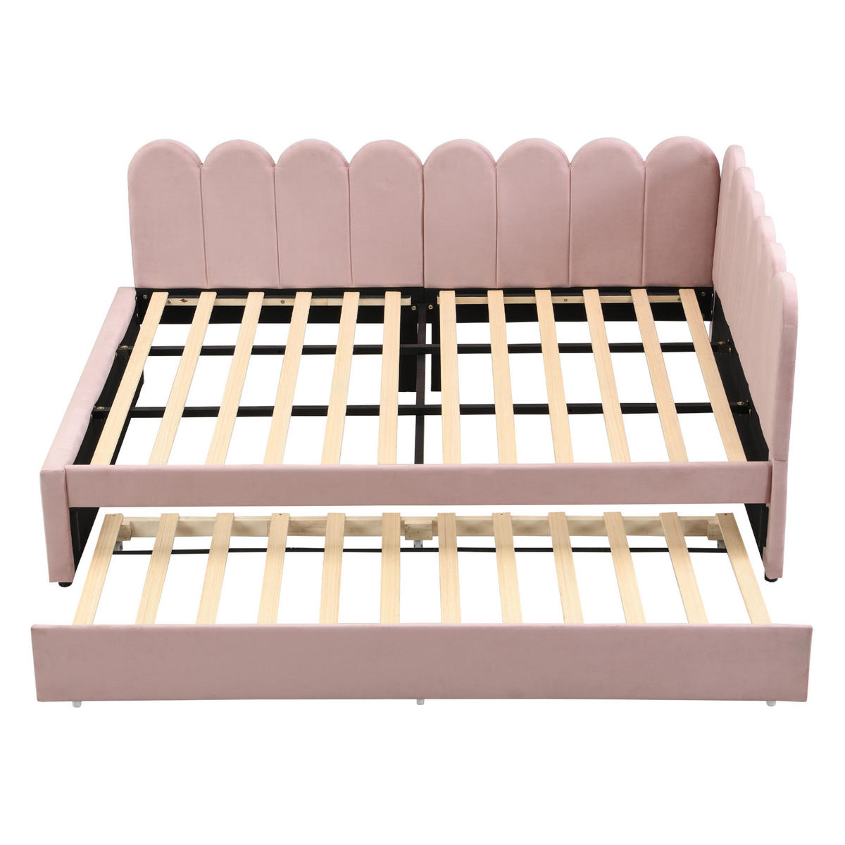 BETT aus Samtstoff 140x200 cm Rosa mit Ausziehbett, L-Form und blütenblattförmiger Rückenlehne - Rosa, Leder (140/200cm) - Modfu