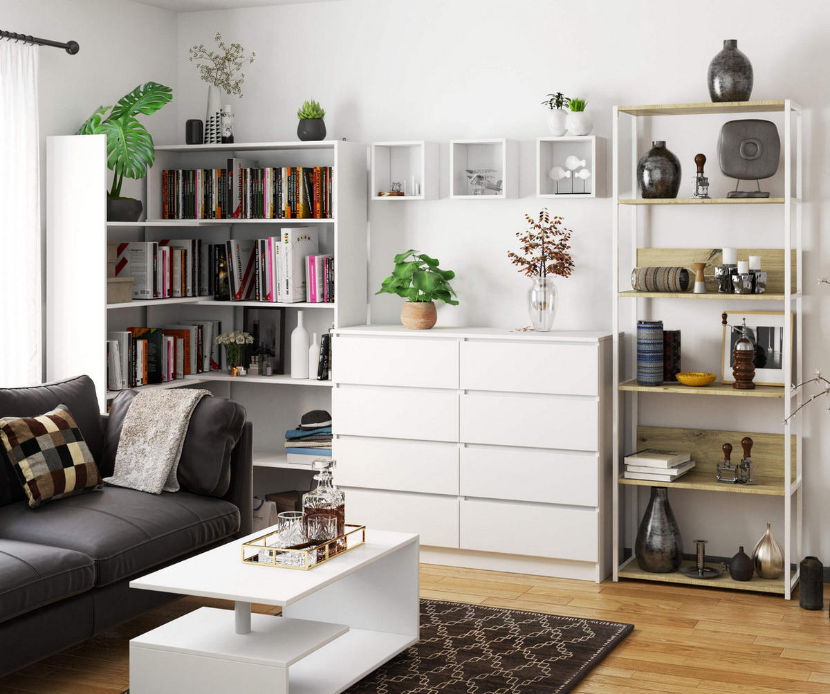 LOFT-REGAL Weiß, Eiche Artisan 70x192x32 cm - Weiß/Eiche Artisan, Holzwerkstoff/Metall (70/192/32cm) - Akord