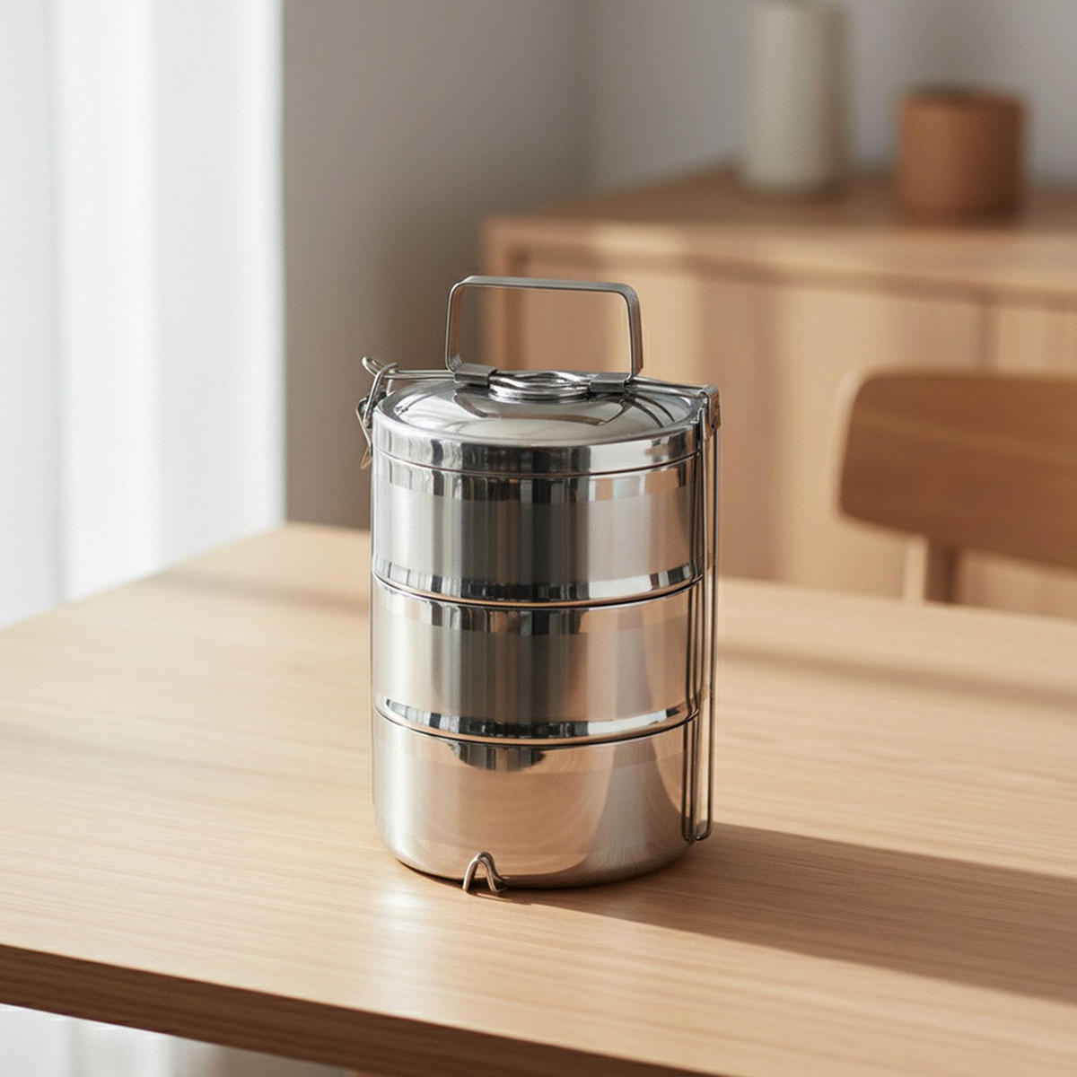 THERMISCHE LUNCHBOX aus Stahl 3-stöckig 3 x 1,1 l - Silberfarben, Metall (16/29/16cm) - Orion 