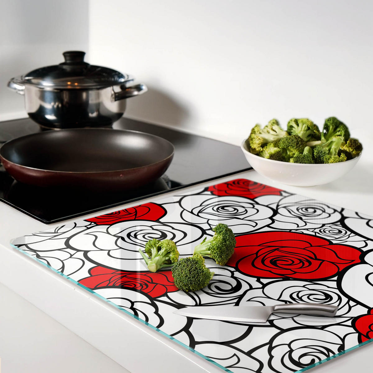 GLASPLATTE 60x52 cm Rosen - Rot, Glas (60/0.4/52cm) - TULUP