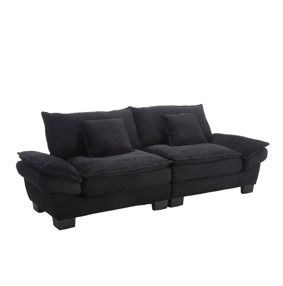 POHOVKA zo zamatu, 224/81/81 cm čierna, s hlbokým sedením a 2 vankúšmi - čierna, textil (224/81/81cm) - BEAOK
